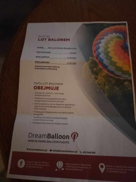 Przelot balonem dla 2 osob