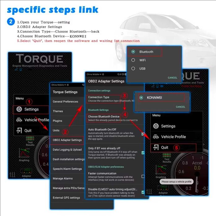 KONNWEI KW901 Bluetooth 5.0 interfejs diagnostyczny dla iPhone Android