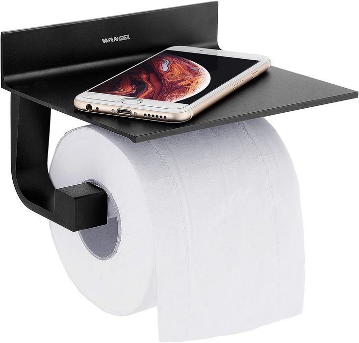 Uchwyt na papier toaletowy z półką czarny ALUMINIOWY WANGEL