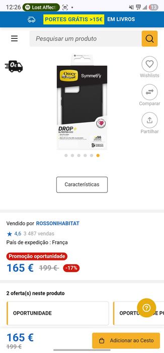 Capa Symmetry Otterbox Antimicrobiana para Samsung Galaxy S22+ - Preto
