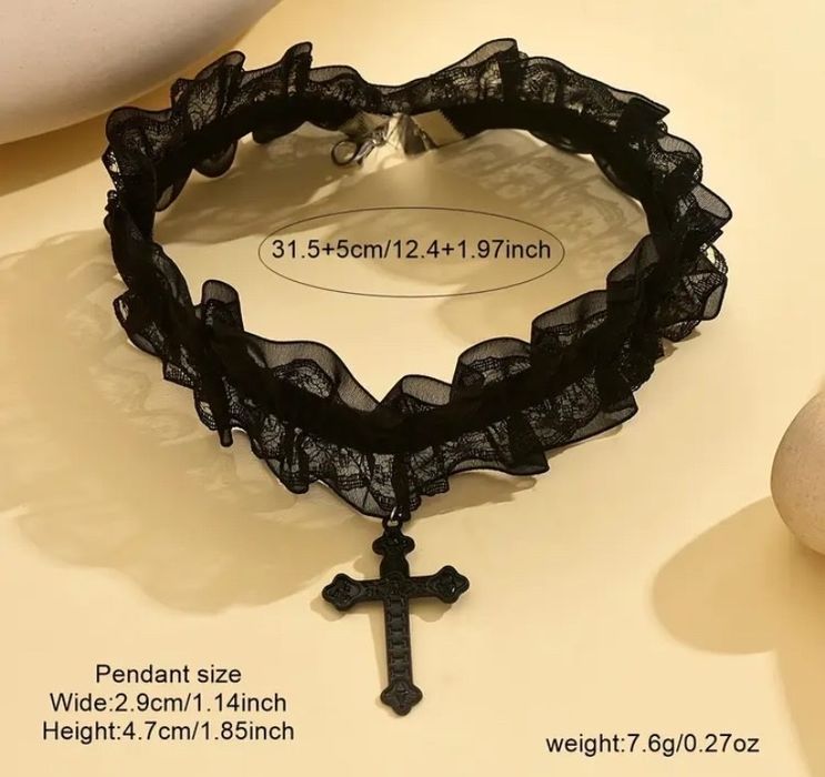 Новий мереживний чокер з хрестиком, чокер з хрестом, тканинний чокер