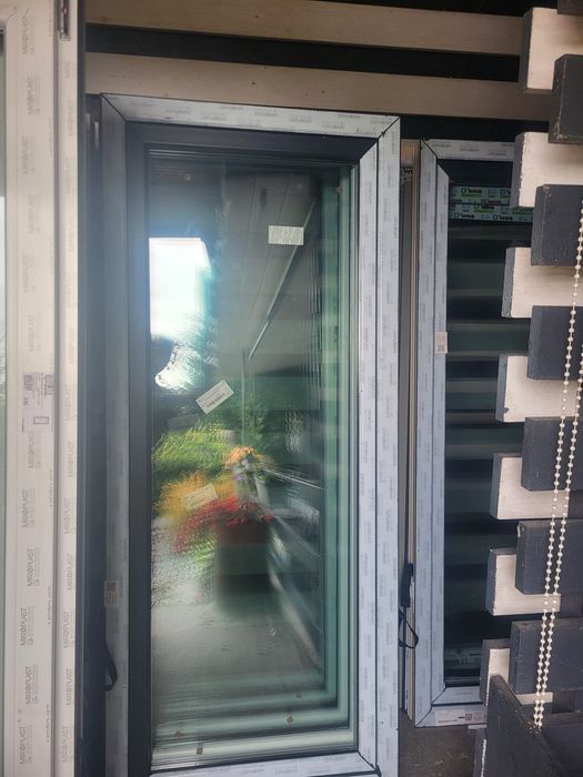 Okno balkonowe 90x210 trzyszybowe antracyt/ złoty dąb