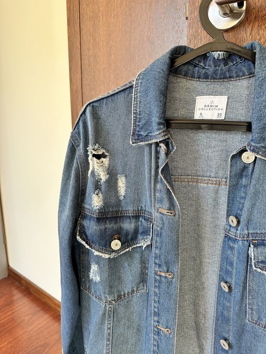 casaco de ganga comprido