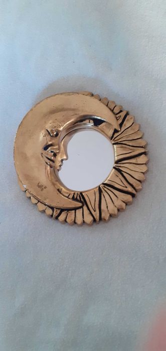 Conjunto decorativo luna e janela dourados e sol prateado com espelho