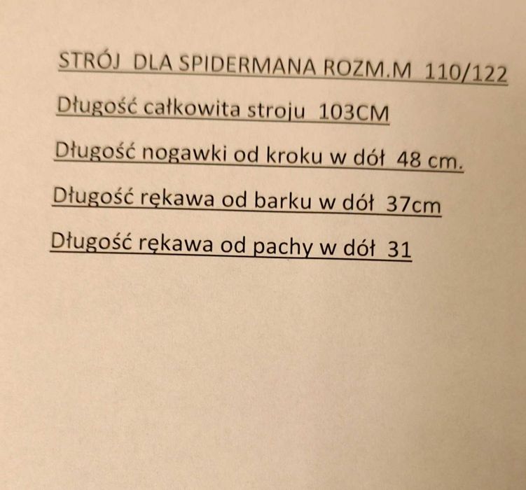 Strój kostium karnawałowy dla pająka