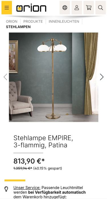 Lampa podłogowa, mosiężna, patyna