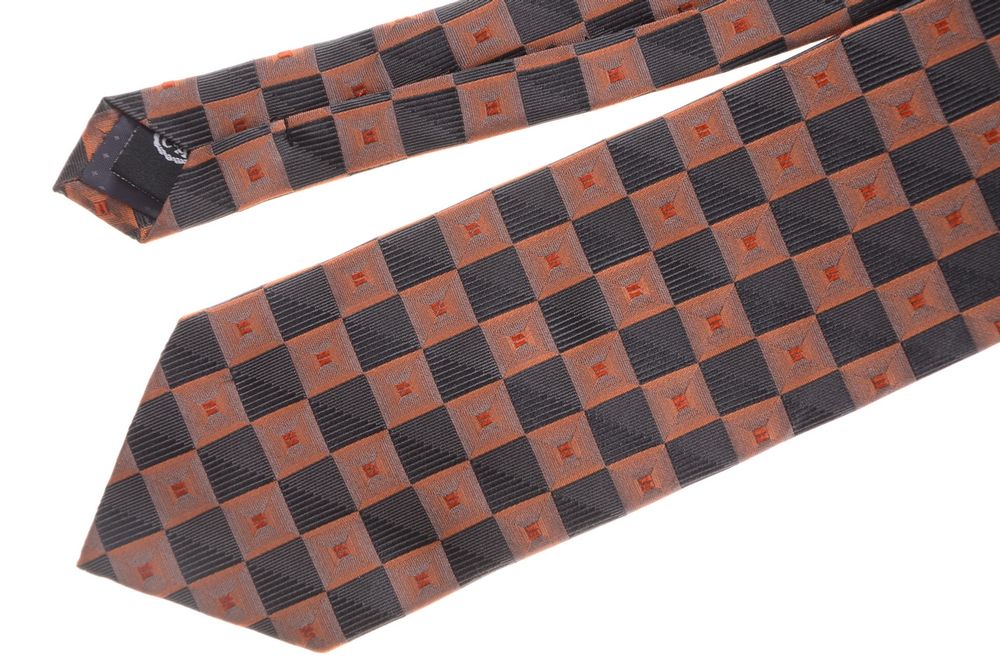 C&A jedwabny krawat szary pomarańczowy 8,5cm