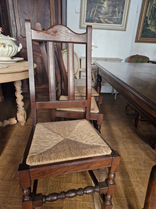 Stół dębowy lity 200x90 cm + komplet krzeseł x6