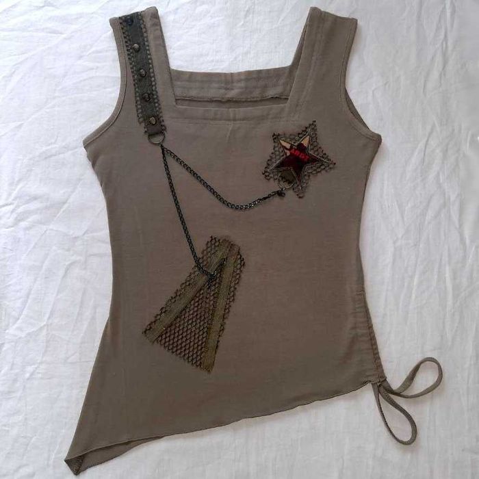 Женская майка хаки "Милитари. Гранж" натуральный хлопок, р. 42-44