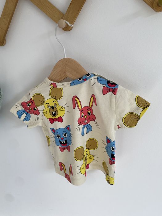 Tshirt mini rodini 56/62 króliki beżowo żółto niebieski