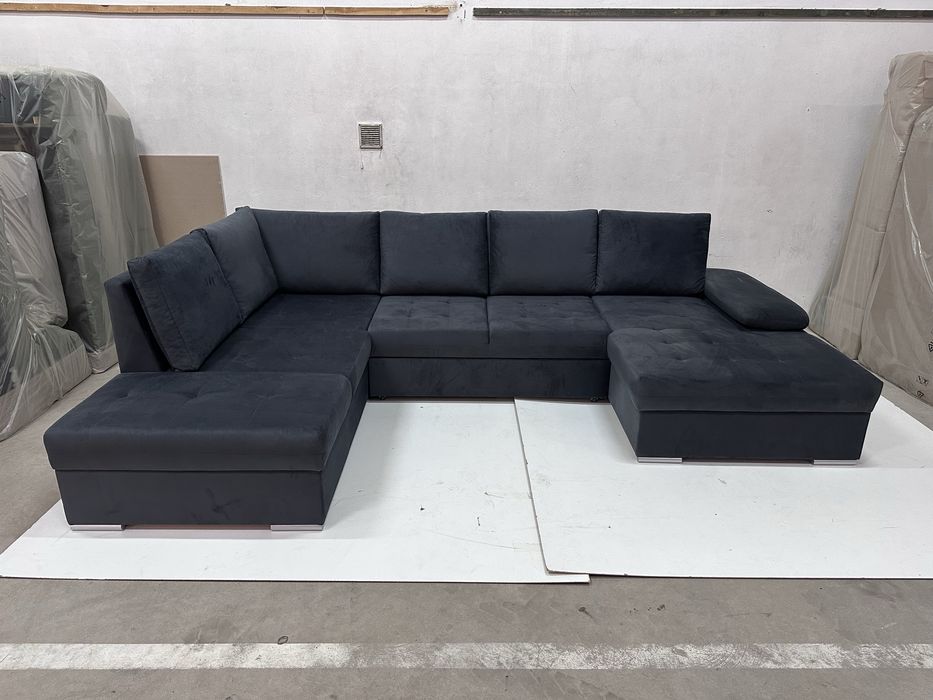 Narożnik 330 x 215 x 85 cm - 2 pojemniki, funkcja spania, poduszki