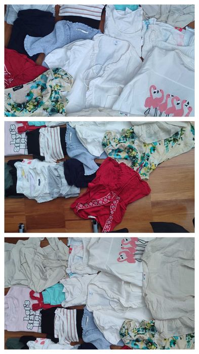 Roupa de senhora diversa, calças, macacões, t-shirts, casacos, fatos de banho