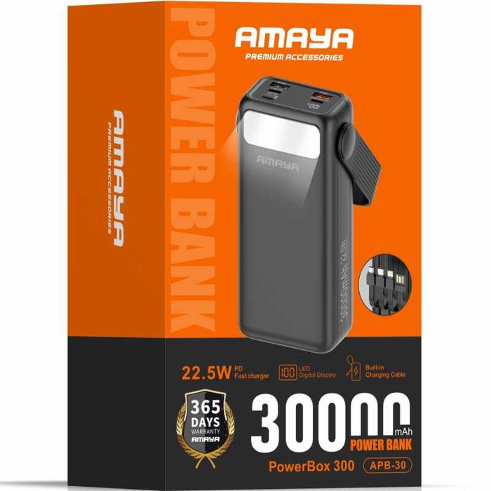Повербанк Amaya APB-30 30000 mAh 22.5W з кабелями + Блок живлення у подарунок!