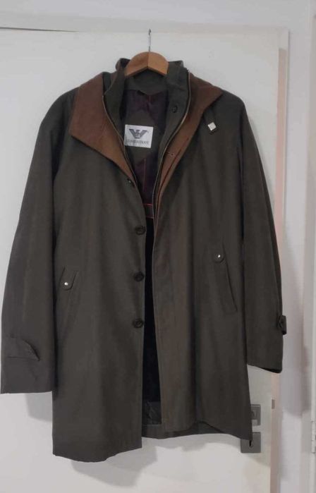 Casaco Giorgio Armani XL comprido 2 em 1 – Verde Azeitona/Castanho - Premium