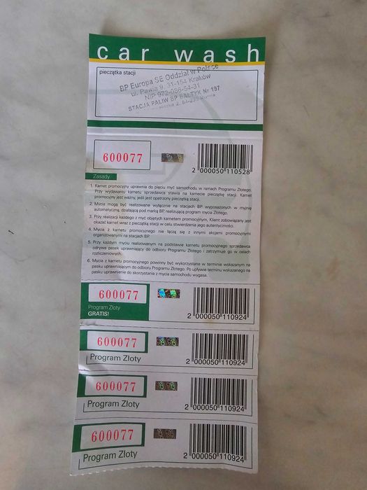 Sprzedam złoty karnet na myjnię BP