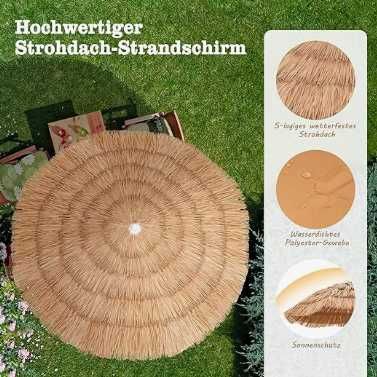 Hawajski Parasol Słomkowy COSTWAY UV 155cm Regulowany + Torba