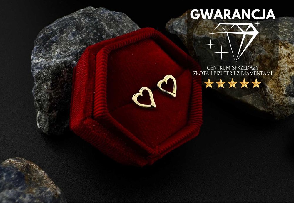 Złote kolczyki serduszka serca próby 585 waga 1.14g JAK NOWE