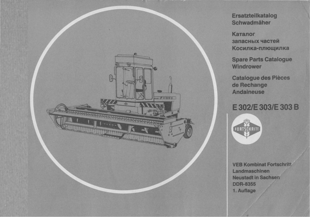 Katalog części do pokosówki Fortschritt E 302, E 303 i E 303B