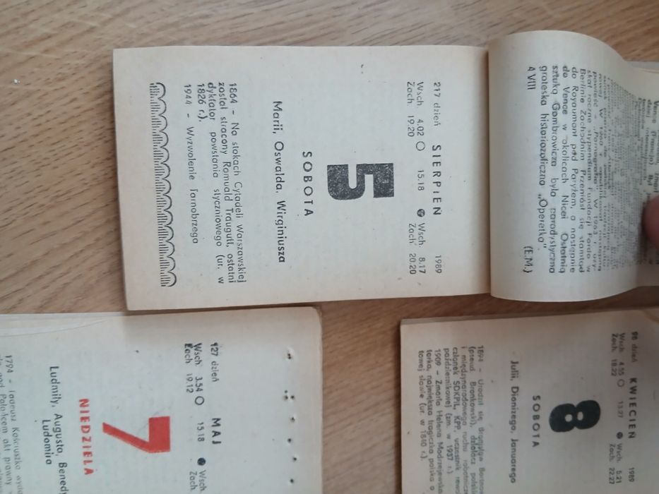 Kartka z kalendarza 1989 urodziny rocznica