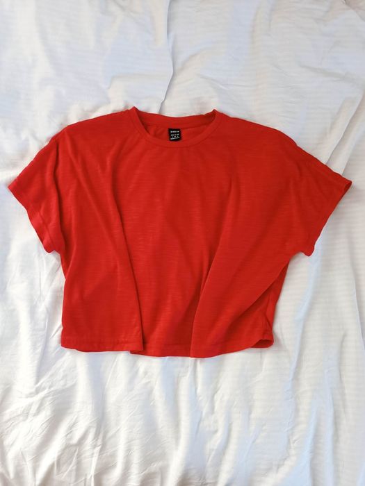 Shein / Czerwony top koszulka oversize crop top do pępka / S 36