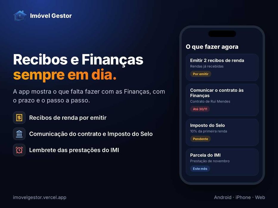 App gestão de arrendamento: rendas, recibos e IRS – plano grátis