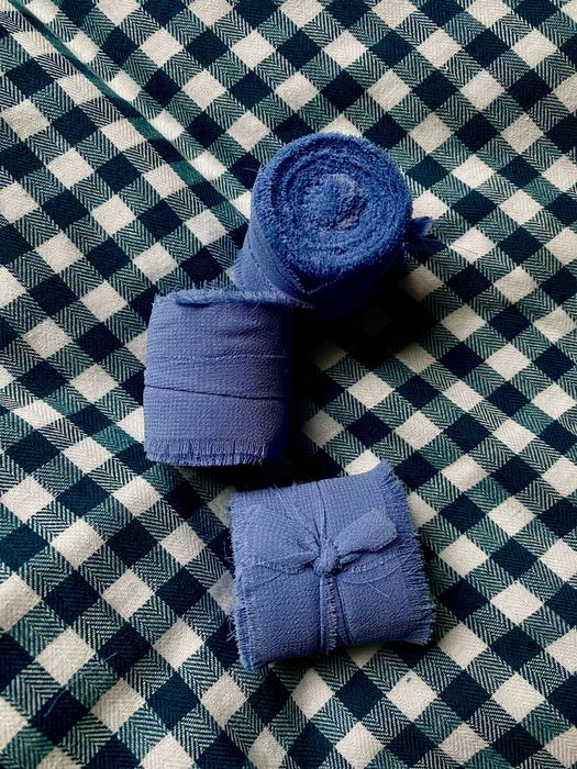 Wstążki szyfonowe - błękitna niebieska oraz biała ręcznie rwana 4 x 500 cm - 8 szt