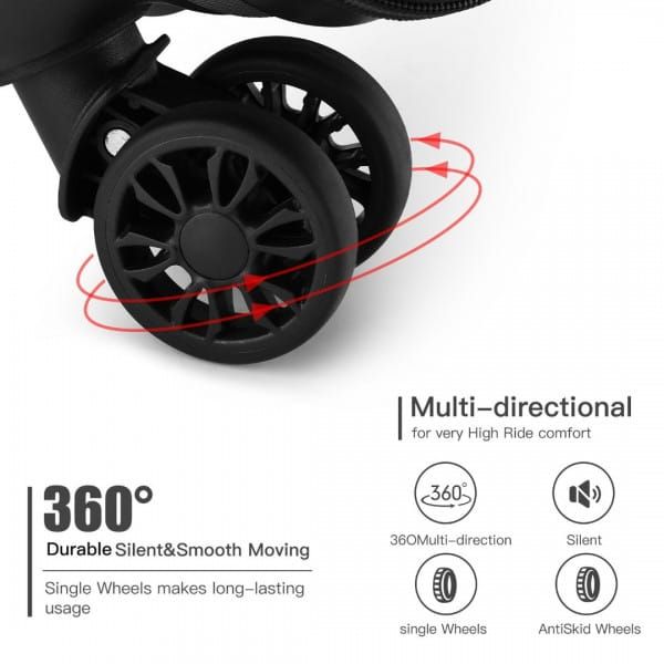 Walizka Podręczna 20 cali Abs, Zamek Szyfrowy, Kółka 360° Szara-Czarna