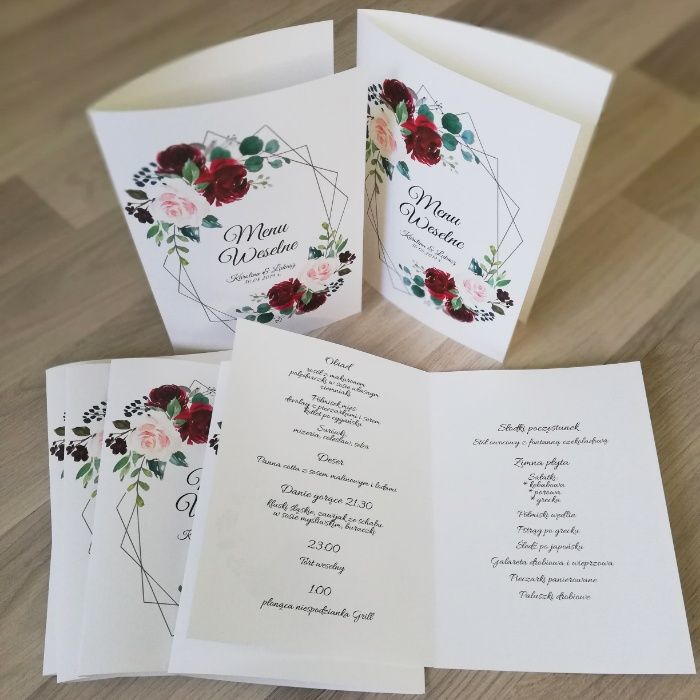 Menu na stół weselny w róże