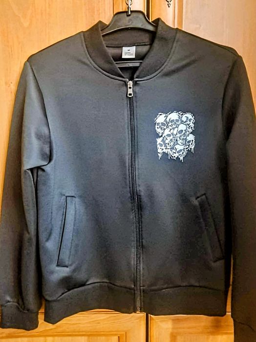 Czarna Bluza Rozpinana Bomberka z Czaszkami M | Slim