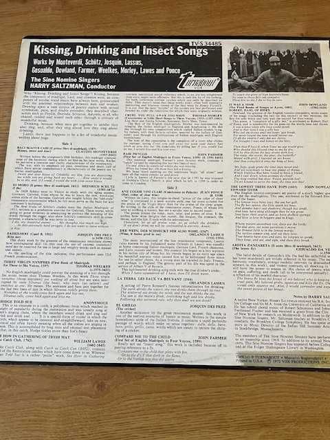 vinil Kissing, Drinking And Insect Songs