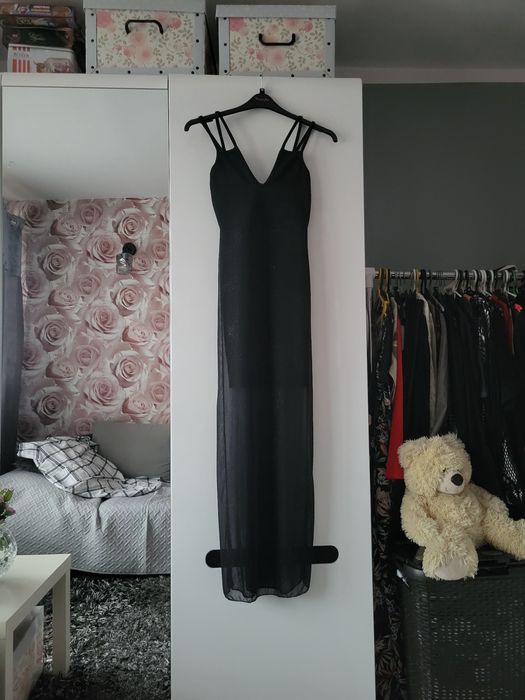 Czarna sukienka maxi z brokatowym dołem, xs-s, WYPRZEDAŻ