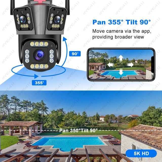 【Novo】Câmera WiFi 5K 12MP HD Três Lentes Zoom 10X Câmera
