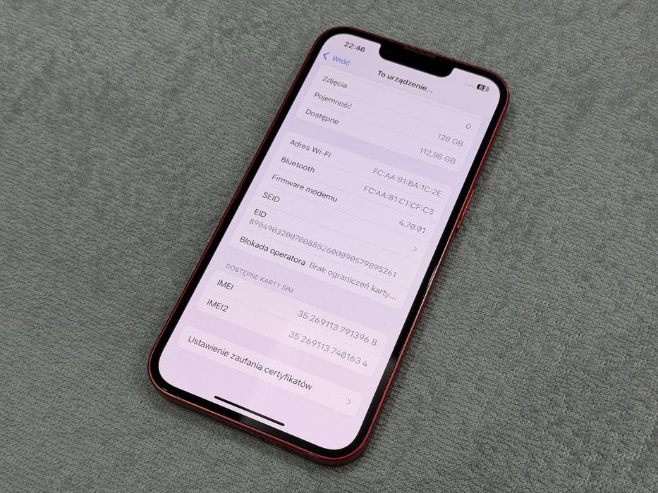 100% baterii - Iphone 13 - czerwony 128gb