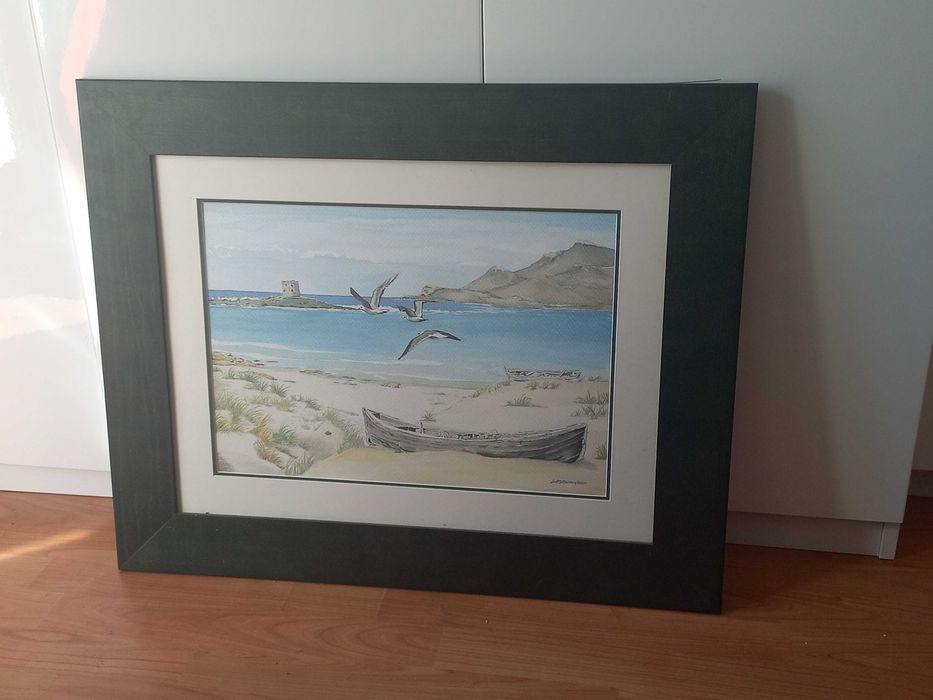 quadro de praia com gavota e barco64552974520707120