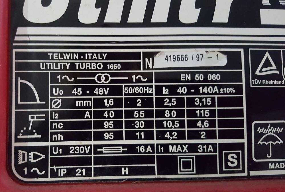 Telwin, Utility turbo 1650 - Máquina / Aparelho de Soldar a elétrodo