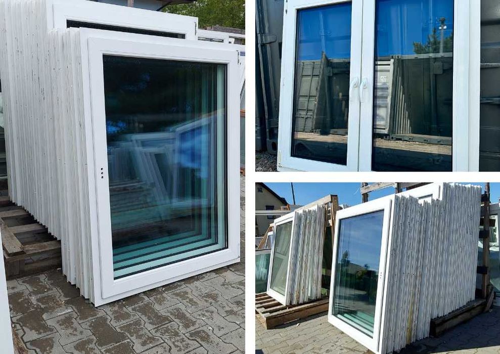 Okna używane PCV 104x136 Duży SKŁAD OKIEN Dowóz, balkonowe, tarasowe