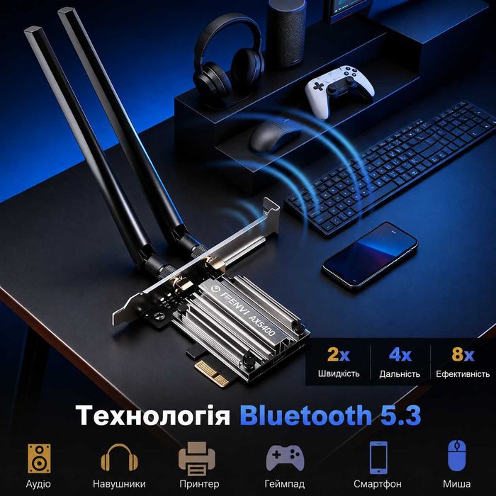 Wi-Fi 6E адаптер PCIe FENVI AX5400 MT7922 Bluetooth 5.3, мережева карта для ПК