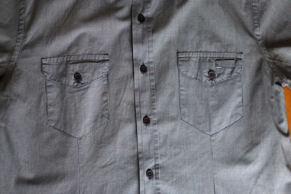 Camisa algodão de manga curta xadrez cor azul escura