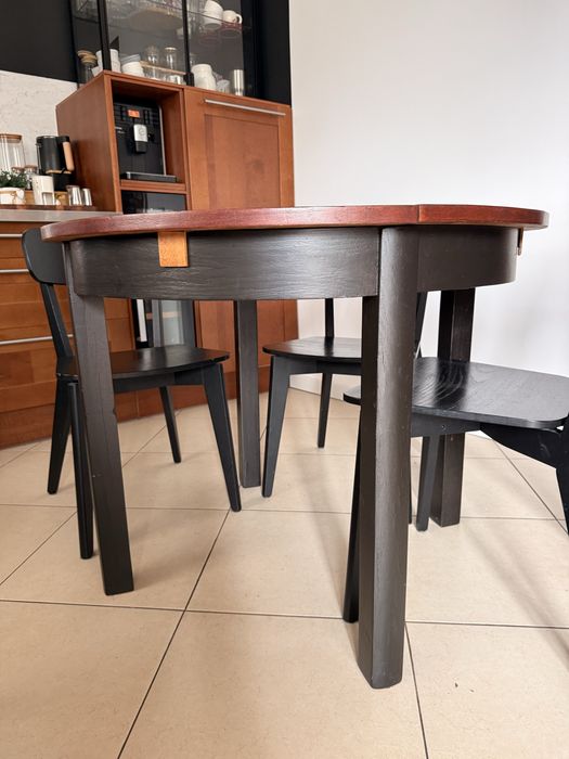 Stół okragly 100 rozkladany PRL drewniany