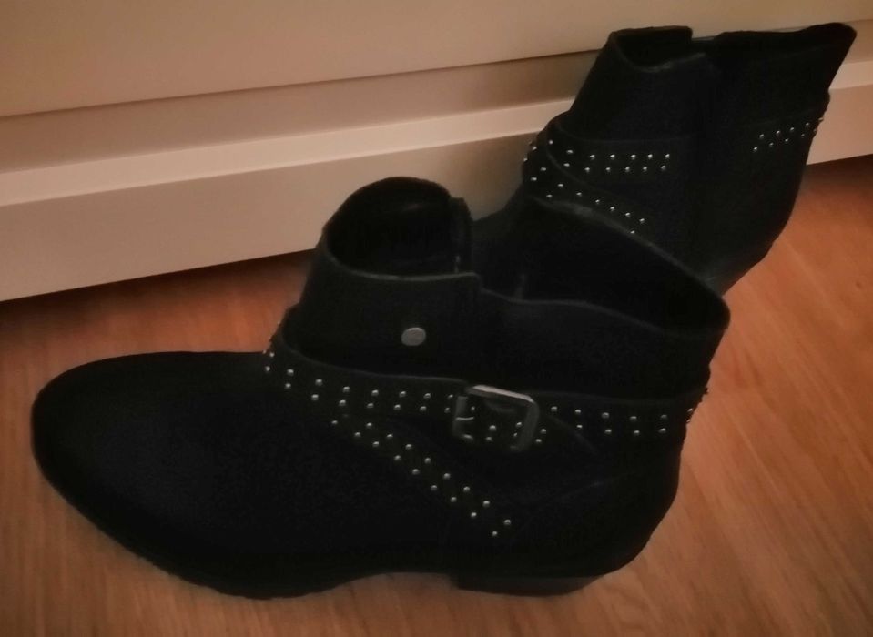 Botas pretas de pele/botins Kngrs cano baixo senhora tamanho 37