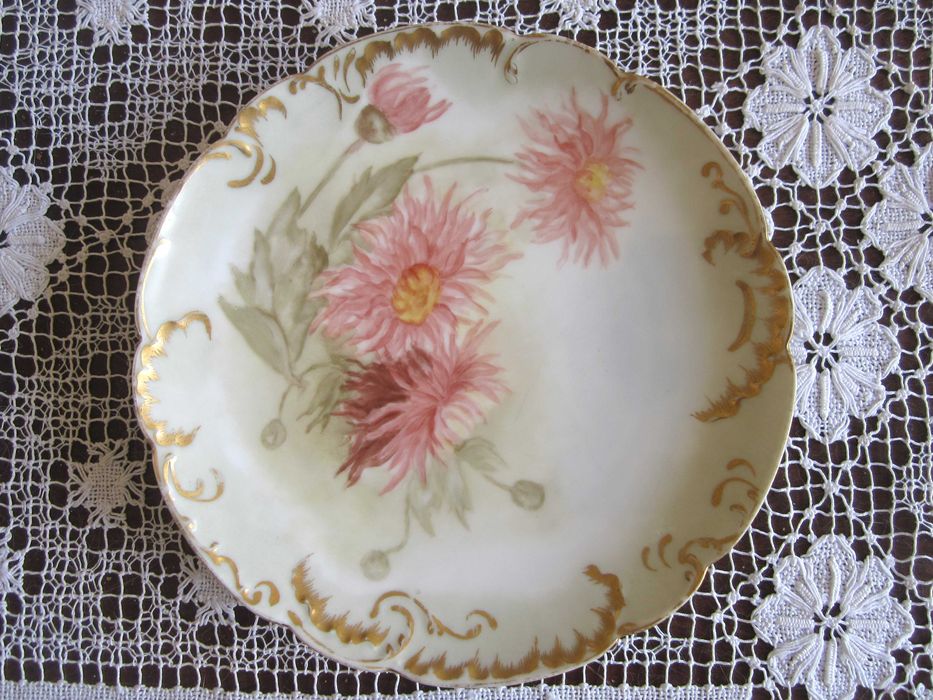 talerz Limoges Francja koniec XIX w. ręcznie malowany chryzantemy