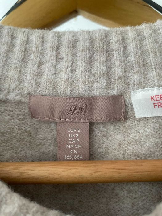 H&M sweter beżowy melanż oversize z włosem wełna S 36 M 38