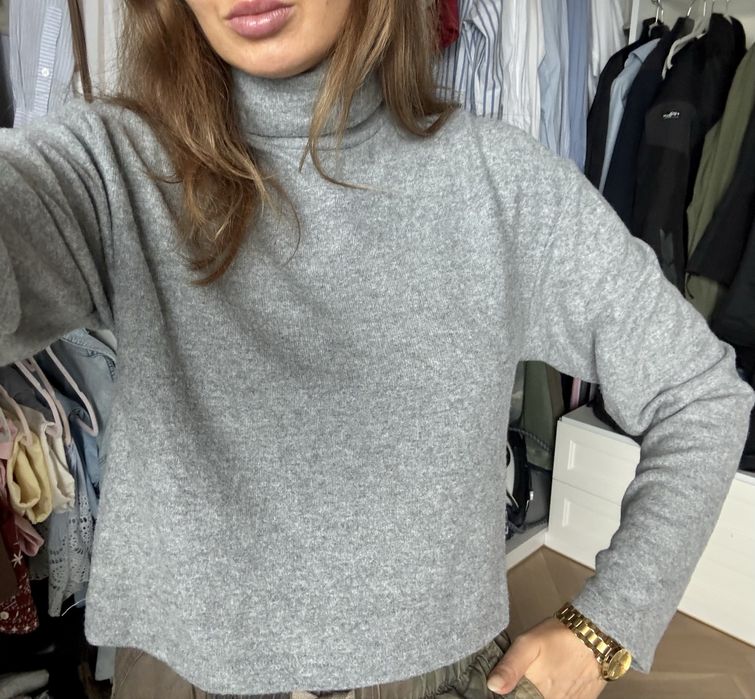 Pull&Bear szary golf z dzianiny soft sweter golfem top high neck jumper pulower oversize boxy dzianinowy turtleneck nowy S