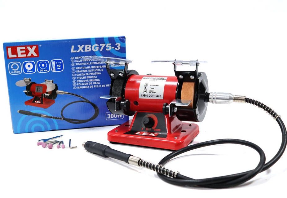 Точильно-гравіювальний верстат 300 Вт + гнучкий вал LEX LXBG 75-3