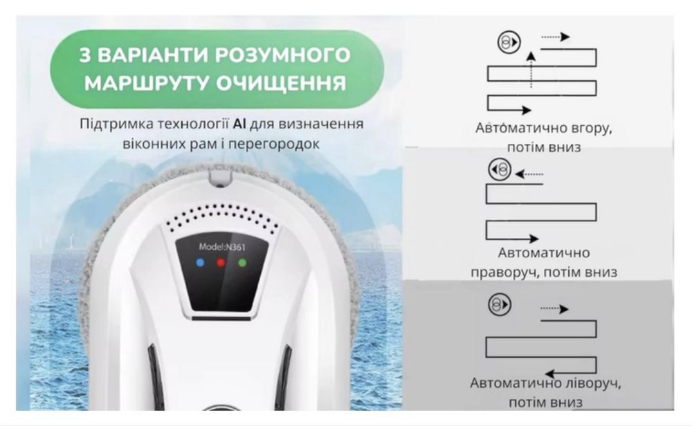 Робот для миття вікон, робот-мийник PuRuikai N361 9263, з пультом ДУ