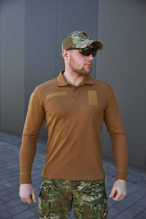 Військова футболка Поло з довгим рукавом CoolPass Койот S-3XL