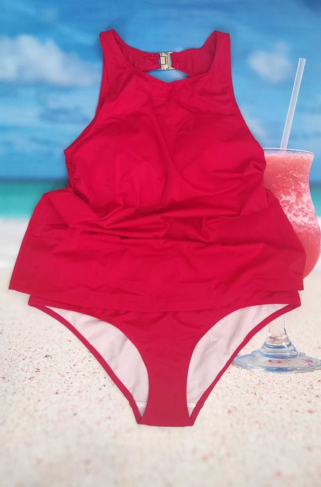 Czerwone tankini zapinane na plecach Bonprix