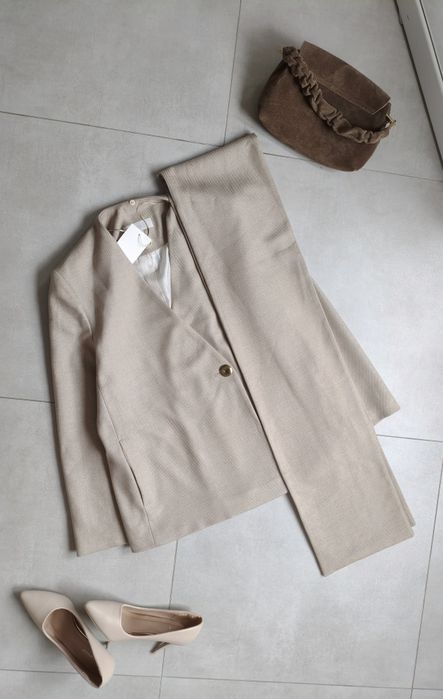 Zara marynarka szal s 36 kremowa