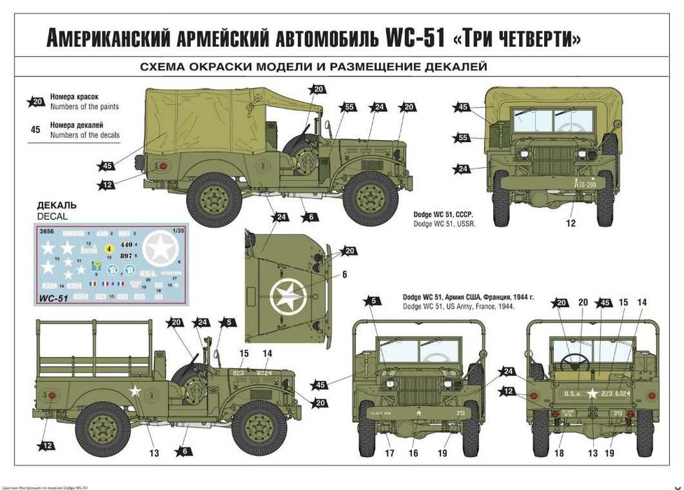 Збірна модель 1/35 Nr.3656 US WC51 Додж 3/4t Носій зброї