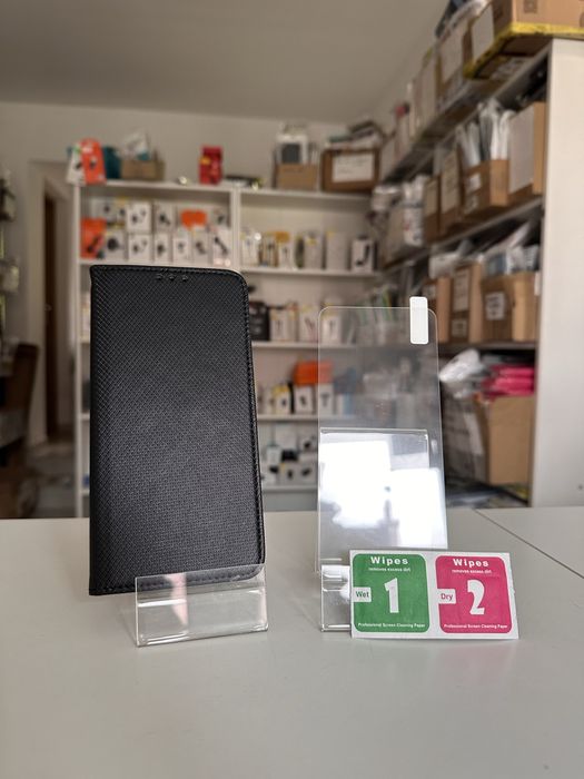Etui z klapką zamykane czarne + SZKŁO hartowane do REALME GT MASTER